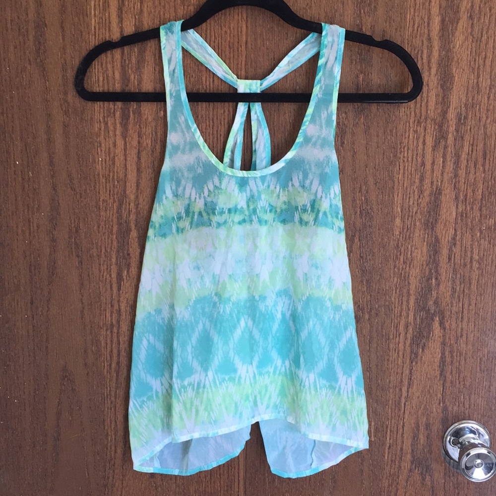 Sheer tank top with light green/teal coloring